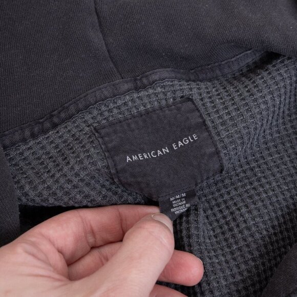 American Eagle Waffle Knit Hooded Jacket Dark Gray Oversized Medium - Picture 5 of 15